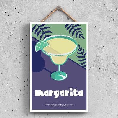 P1631 - Margarita In Cocktail Glass Modern Style Alcohol Theme Wooden Hanging Plaque
