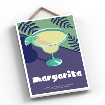 P1631 - Margarita dans un verre à cocktail de style moderne sur le thème de l'alcool Plaque à suspendre en bois 2