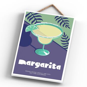 P1631 - Margarita dans un verre à cocktail de style moderne sur le thème de l'alcool Plaque à suspendre en bois 4