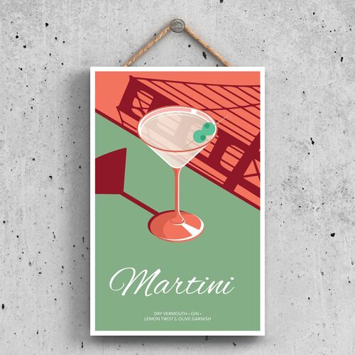 P1632 - Martini In Cocktail Glass Modern Style Alcohol Theme Wooden Hanging Plaque