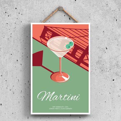 P1632 - Martini En Copa De Cóctel Estilo Moderno Tema De Alcohol Placa Colgante De Madera