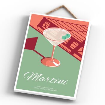 P1632 - Plaque à suspendre en bois sur le thème de l'alcool à Martini dans un verre à cocktail 3