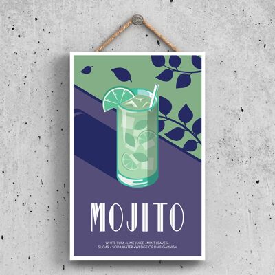 P1633 - Mojotio dans un verre à cocktail de style moderne sur le thème de l'alcool Plaque à suspendre en bois