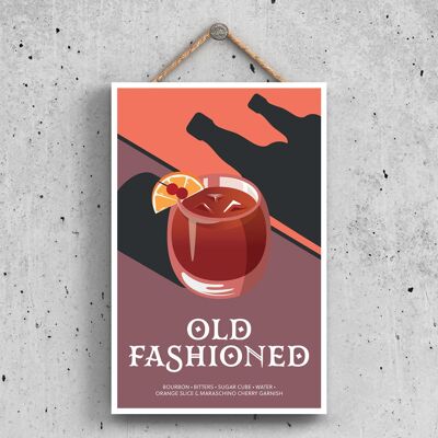 P1634 - Old Fashioned in Tumbler Glass Modern Style Alcohol Theme Wooden Hanging Plaque