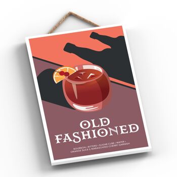 P1634 - Old Fashioned in Tumbler Glass Modern Style Alcohol Theme Wooden Hanging Plaque 2