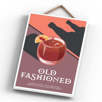 P1634 - Old Fashioned in Tumbler Glass Modern Style Alcohol Theme Wooden Hanging Plaque 4