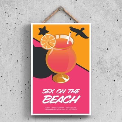 P1636 - Sex On The Beach In Cocktail Glass Modern Style Alcohol Theme Wooden Hanging Plaque