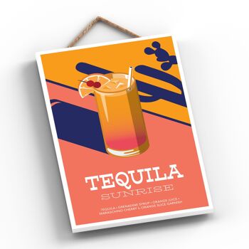 P1637 - Tequila Sunrise dans un verre à cocktail de style moderne sur le thème de l'alcool Plaque à suspendre en bois 2
