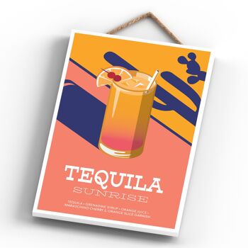 P1637 - Tequila Sunrise dans un verre à cocktail de style moderne sur le thème de l'alcool Plaque à suspendre en bois 4
