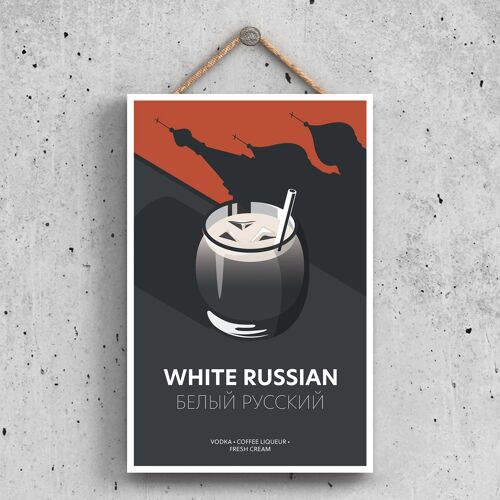 P1638 - White Russian In Cocktail Glass Modern Style Alcohol Theme Wooden Hanging Plaque