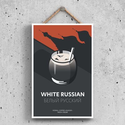 P1638 - White Russian In Cocktail Glass Modern Style Alcohol Theme Wooden Hanging Plaque