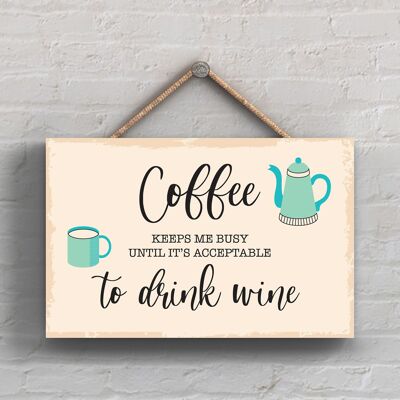 P1654 - Coffee Until Wine Minimalistic Illustration Kitchen Themed Artwork On A Hanging Wooden Plaque