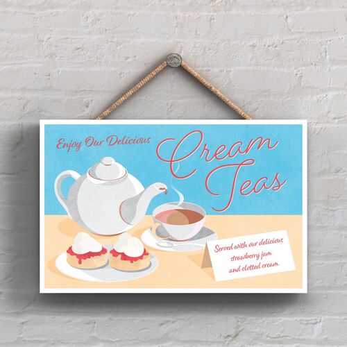 P1655 - Red Cream Teas With Stawberry Jam Clotted Cream Decorative Kitchen Hanging Plaque Sign