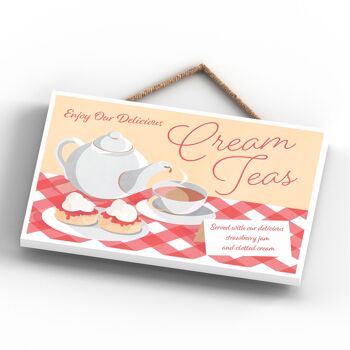 P1656 - Blue Cream Teas With Strawberry Jam Clotted Cream Plaque décorative à suspendre pour cuisine 4