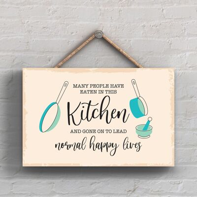 P1657 - Normal Happy Lives Minimalistic Illustration Kitchen Themed Artwork On A Hanging Wooden Plaque