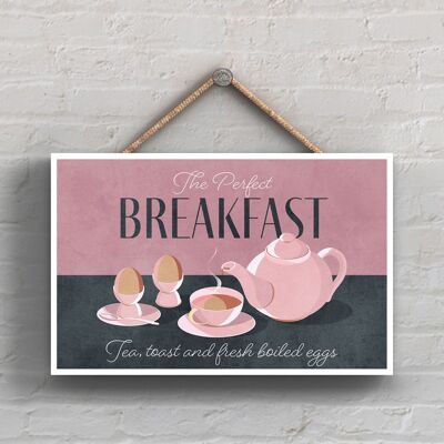 P1658 - The Perfect Breakfast Tea & Eggs Kitchen Plaque décorative à suspendre