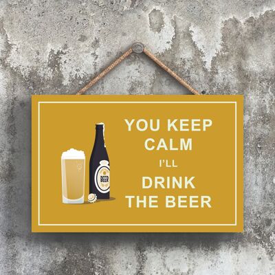 P1660 - Keep Calm Drink Beer Comical Wooden Hangning Alcohol Theme Plaque