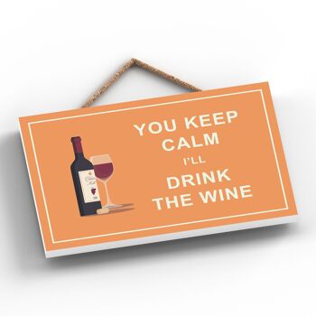 P1667 - Keep Calm Drink Red Wine Plaque en bois sur le thème de l'alcool à suspendre 2