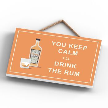 P1669 - Keep Calm Drink Rum Comique Plaque en bois à suspendre sur le thème de l'alcool 4