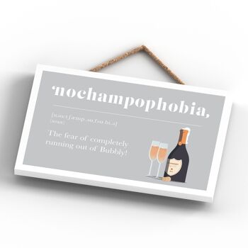 P1676 - Phobie de manquer de champagne Plaque comique en bois à suspendre sur le thème de l'alcool 3