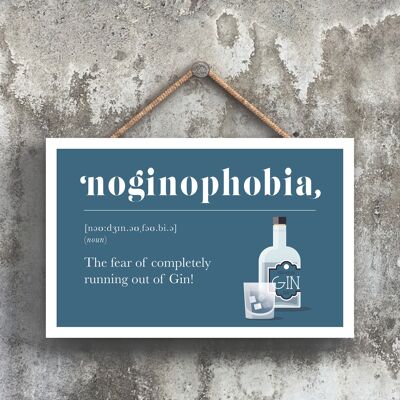P1679 - Fobia a quedarse sin ginebra Placa colgante de madera con tema de alcohol cómico