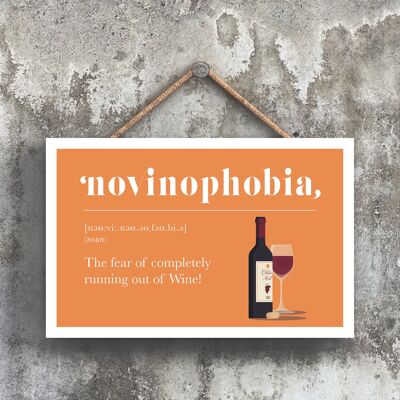 P1681 - Fobia di esaurire il vino rosso Comico targa in legno da appendere a tema alcolico