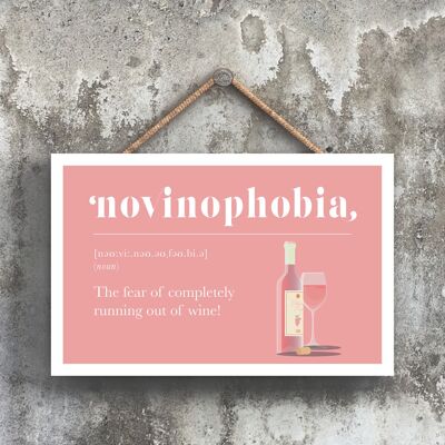 P1682 - Fobia a quedarse sin vino rosado Placa colgante de madera con tema de alcohol cómico