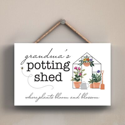 P1690 - Grandmas Potting Shed Spring Meadow Theme Wooden Hanging Plaque