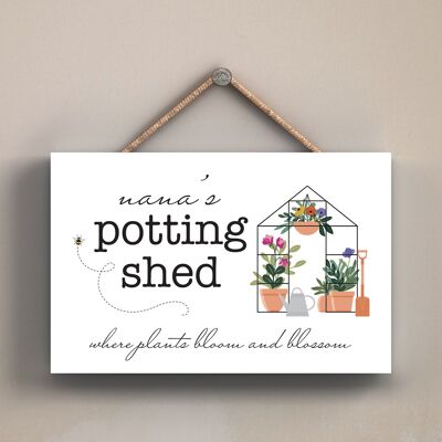 P1692 – Nanas Potting Shed Spring Meadow Theme Holzschild zum Aufhängen