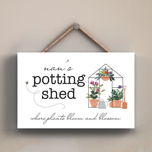 P1693 - Nans Potting Shed Spring Meadow Theme Wooden Hanging Plaque