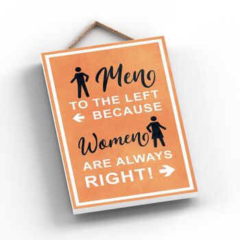 P1699 - Les hommes à gauche parce que les femmes ont toujours raison, Stick Person Orange Exit Sign On A Hanging Wooden Plaque 2