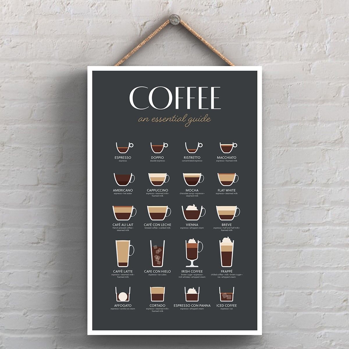 P1703 - Coffee Essentials Guide Dark Kitchen Targa decorativa da appendere