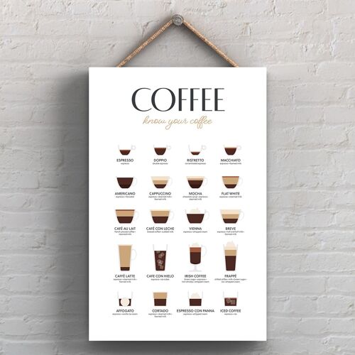 P1704 - Coffee Essentials Guide Light Kitchen Decorative Hanging Plaque Sign