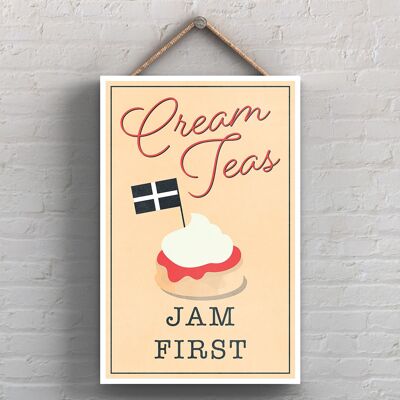 P1709 – Cream Teas Jam First Cornwall Kitchen Dekoratives Schild zum Aufhängen
