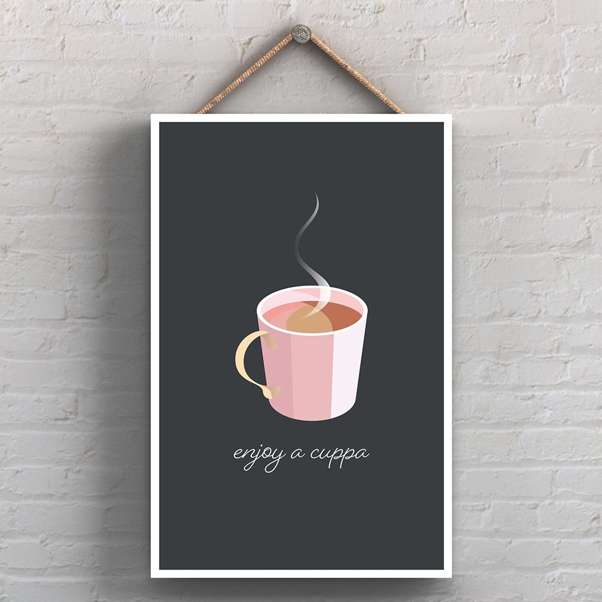 P1711 - Letrero colgante decorativo para cocina Enjoy A Cuppa Kitchen