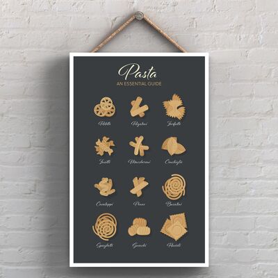 P1714 - Pasta Essential Guide Dark Modern Style Food Theme Wooden Hanging Plaque