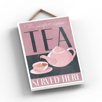 P1720 - The Perfect Cuppa Tea Served Here Plaque décorative à suspendre pour cuisine rose 2