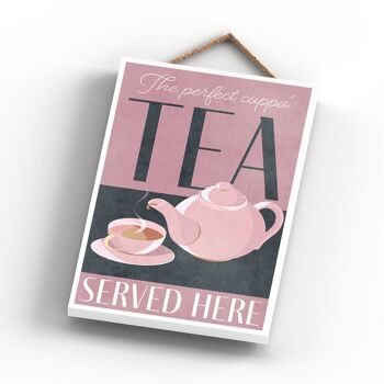 P1720 - The Perfect Cuppa Tea Served Here Plaque décorative à suspendre pour cuisine rose 3