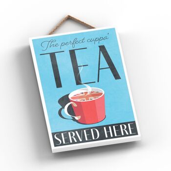 P1721 - The Perfect Cuppa Tea Served Here Plaque décorative à suspendre pour cuisine bleue 2