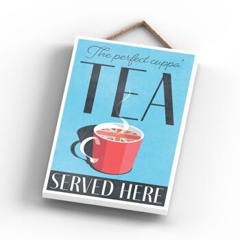 P1721 - The Perfect Cuppa Tea Served Here Plaque décorative à suspendre pour cuisine bleue 3
