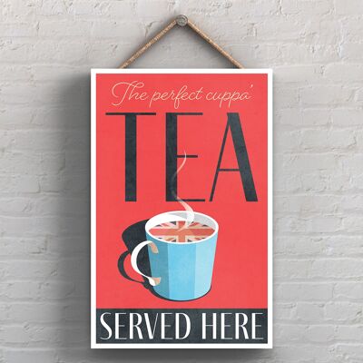 P1722 - The Perfect Cuppa Tea Served Here Plaque décorative à suspendre pour cuisine rouge