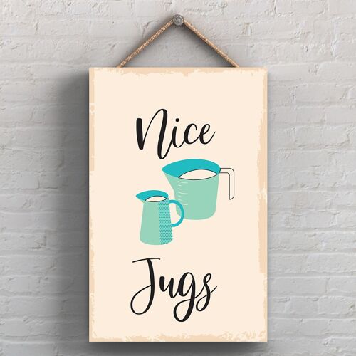 P1746 - Nice Jugs Minimalistic Illustration Kitchen Themed Artwork On A Hanging Wooden Plaque