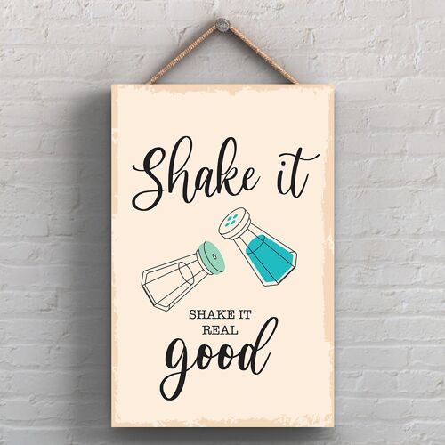P1751 - Shake It Shake It Real Good Minimalistic Illustration Kitchen Themed Artwork On A Hanging Wooden Plaque