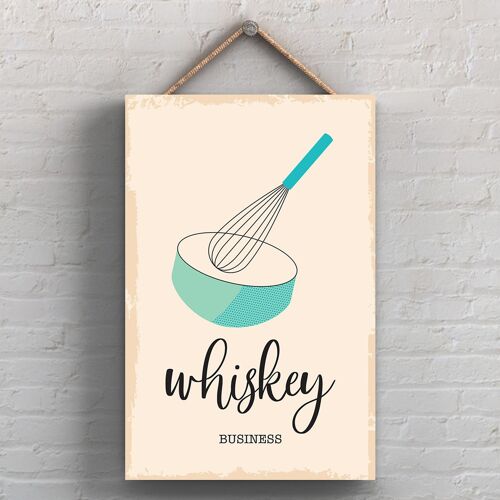 P1756 - Whiskey Business Minimalistic Illustration Kitchen Themed Artwork On A Hanging Wooden Plaque