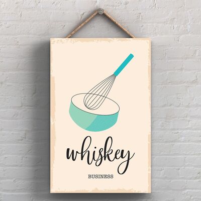 P1756 – Whiskey Business Minimalistic Illustration Kitchen Themed Artwork On A Hanging Wooden Plaque