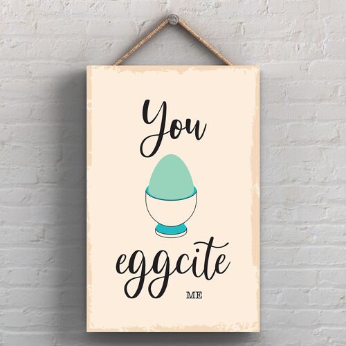 P1757 - You Eggcite Me Minimalistic Illustration Kitchen Themed Artwork On A Hanging Wooden Plaque