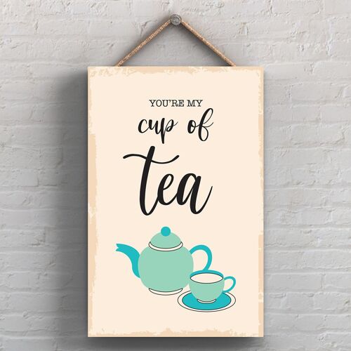 P1758 - You'Re My Cup Of Tea Minimalistic Illustration Kitchen Themed Artwork On A Hanging Wooden Plaque