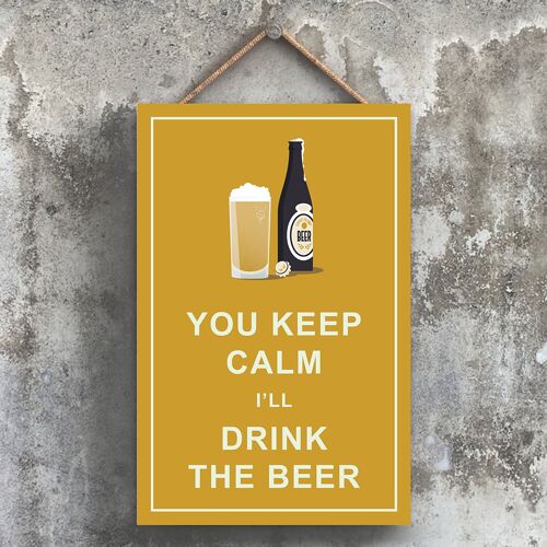 P1760 - Keep Calm Drink Beer Comical Wooden Hangning Alcohol Theme Plaque