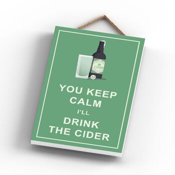 P1763 - Keep Calm Drink Cidre Comique Plaque en bois à suspendre sur le thème de l'alcool 3