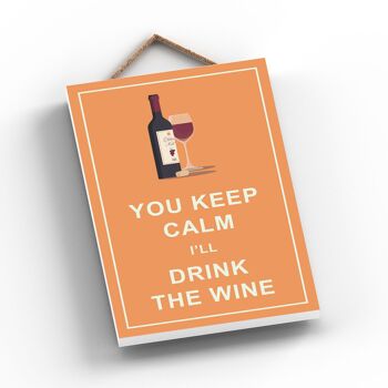 P1767 - Keep Calm Drink Red Wine Plaque en bois à suspendre sur le thème de l'alcool 2